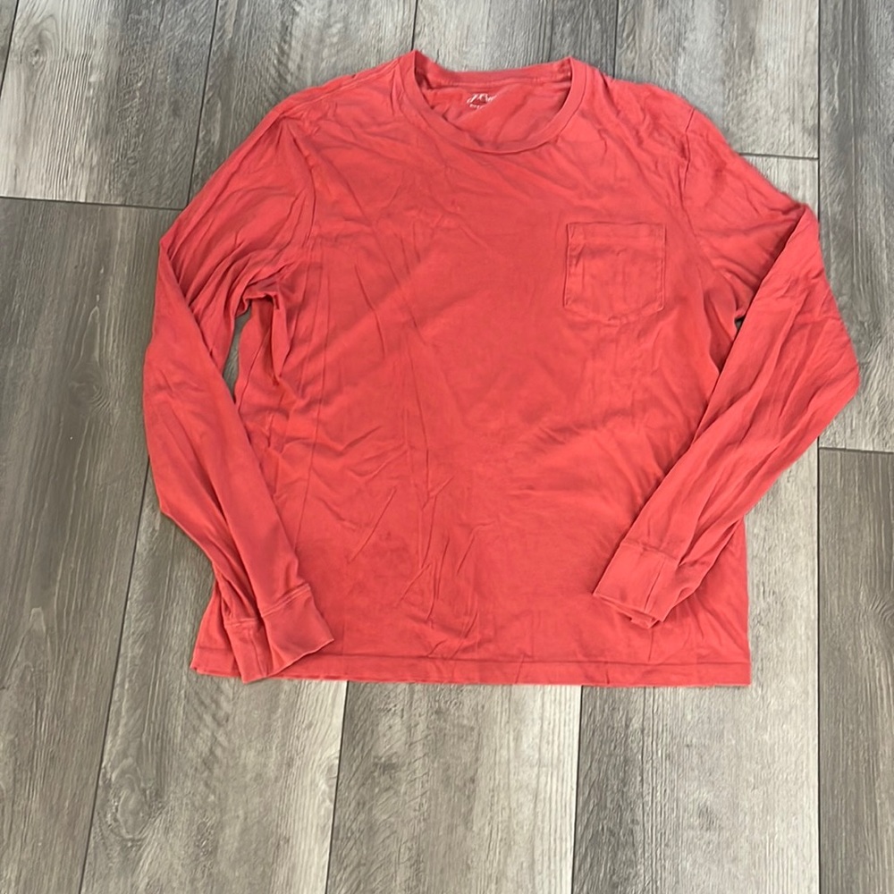 J. Crew Coral-Red Long Sleeve Pocket Tee